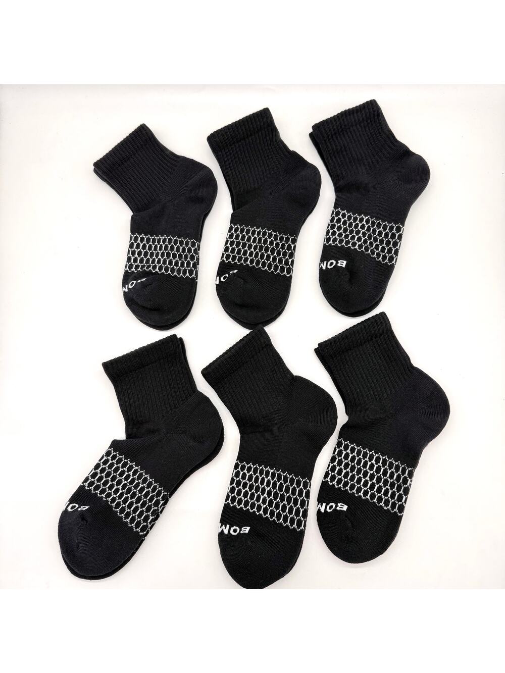 6 Pairs Women Men's BOMBAS Honeycomb Quarter socks Size Small Black
